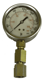 One of the hydraulic pressure gauges used on the hydraulics training course