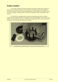 This is page 13 of the course notes for the Line Breaking course, describing the practical methods by which positive pipework isolations can be acheived