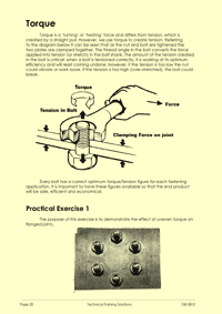 This is page 15 of the course notes for the Line Breaking course, describing the tightening of flanged joints in pipes with even torque
