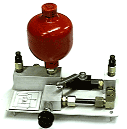 One of the hydraulic accumulator blocks used on the hydraulics training course