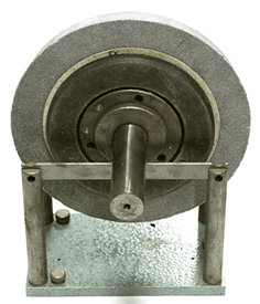 The knife-edge wheel balancing rig used by candidates on the Abrasive Wheels training course
