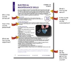 Electrical Maintenance Skills (Course 110) Description: Use the menu at the top left of the page to see the full description of this and other courses
