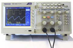 Candidates on the electronic fault finding training course learn how to use oscilloscopes properly. This is one of our digital storage scopes.
