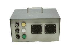This is our specially-designed three-pase 40 Volt ac supply: It generates its output from a single-phase mains supply, so that we can provide the course without needing a three-phase supply for the electrical maintenance skills training course