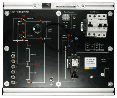 The faultfinding test board used on the electrical maintenance training course