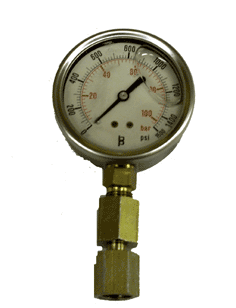 One of the hydraulic pressure gauges used on the hydraulics training course
