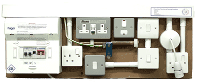 One of the simulated electrical installations used on the inspection and testing (C&G 2391) training course