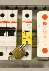 This is one of the practical exercises on the Electrical Building Services course - isolation using mcb clasps