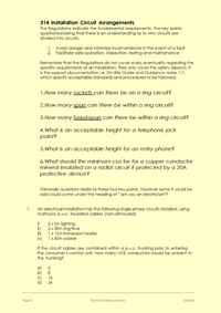 This is page 14 of the 17th edition IEE Wiring regulations training course notes: looking at the standard circuit arrangements and how to determine which items require earthing etc