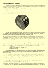This is page 21 of the course notes for the air conditioning systems course, showing how refrigerant should be recovered