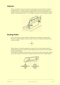 This is page 27 of the course notes for the basic engineering fitting skills course, describing the procedures used for marking out holes accurately