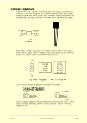 This is page 37 of the course notes for the electronics course, showing how voltage regulators are typically marked and their common terminal layouts