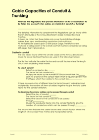 This is page 40 of the 17th edition IEE Wiring regulations training course notes: assessing the capacities of trunking and conduit