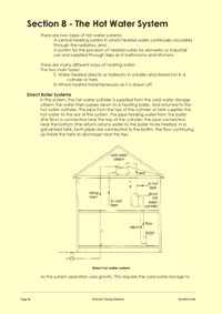 This is page 48 of the course notes for the maintenance of plumbing systems course, describing hot water systems