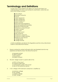 This is page 7 of the 17th edition IEE Wiring regulations training course notes: explaining the terminology and definitions used in the regulations