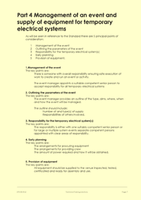 This is page 7 of the course notes for the BS7909 course, describing the management requirements for temporary electrical installations