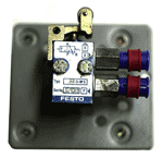 One of the 3/2 roller valves which candidates interconnect in the practical exercises to form various useful systems on the pneumatics course