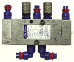 One of the double-piloted 5/2 way valves which candidates interconnect in the practical exercises to form various useful systems on the pneumatics course