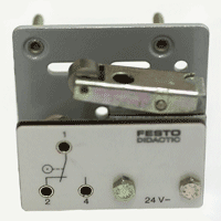 One of the roller microswitches which candidates interconnect in the practical exercises to form various useful systems on the pneumatics course
