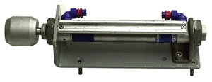One of the magnetic piston double-acting cylinders which candidates interconnect in the practical exercises to form various useful systems on the pneumatics course