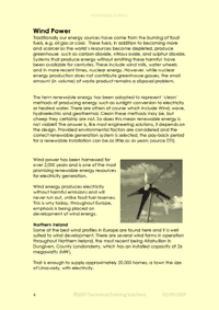 This is page 4 of the course notes for the solar renewable energy training course, looking at the potentials for wind power