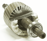One of the demonstration parts on the problem-solving for electricians course: A cage induction motor's rotor with the cage machined away to expose the rotor bars - we find this useful for explaining the faults that cage induction motors are likely to experience