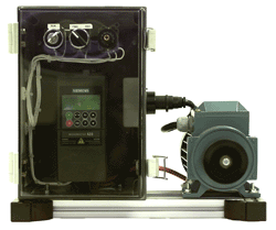 The Siemens training rig used on the ac inverter drives training course: a real industrial drive connected to a real 3-phase motor so that candidates can explore the effects of changing parameters on the Siemens drive