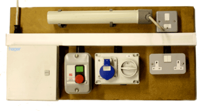 One of the boards used on the practical isolation exercises in the Electrical Building Services course