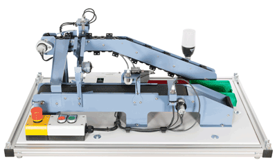 One of the industrial simulators used on the PLC training courses, controlled by the Mitsubishi FX0 PLC