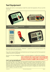 Page 21 of the course notes, explaining what sort of test equipment can be used for the tests