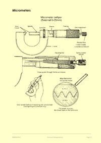 This is page 13 of the course notes for the bench fitting course, describing how micrometers should be used