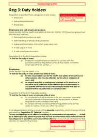 This is page 13 of the course notes for the Electricity at Work Regulations course, describing the term 'duty holder' used in the Regulations