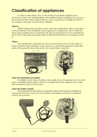 Page 9 of the course notes provided on the PAT testing course, describing how portable appliances are classified as Class I or Class II types.