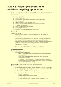 This is page 9 of the course notes for the BS7909 course, describing the requirements for small/simple events