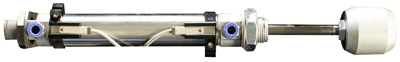 One of the magnetic piston double-acting cylinders which candidates interconnect in the practical exercises to form various useful systems on the Pneumatic training course