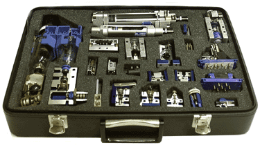 A selection of our sectioned pneumatic components - candidates gain an understanding of the functionality by looking at these and appreciating what may go wrong with each component