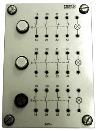 One of the electrical control bank of switches which candidates interconnect in the practical exercises to form various useful systems on the Pneumatic training course